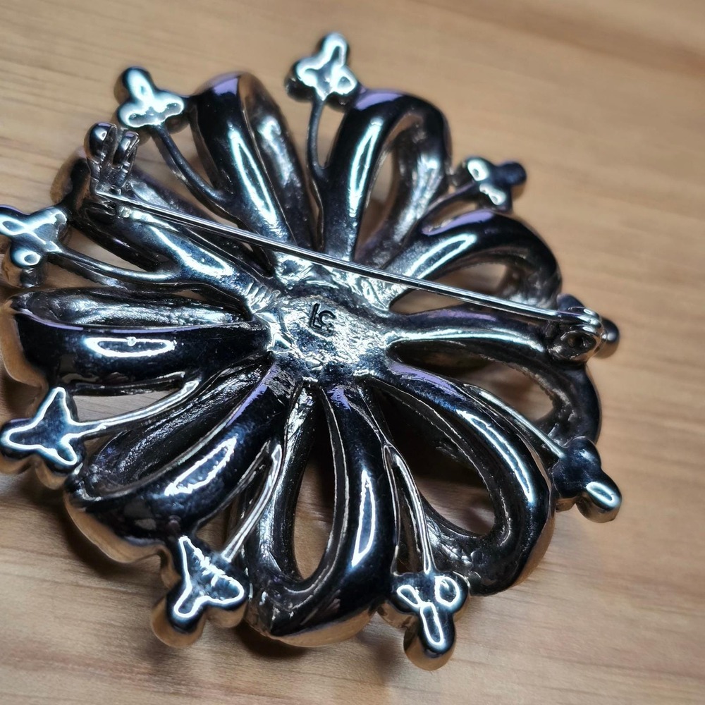 Vintage Liz Claiborne Brooch Rhinestone Aurora Boreales Sunburst 2" Pin FLAW - Picture 8 of 14